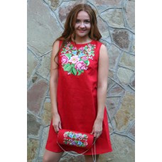 Embroidered dress "Song of Summer" red